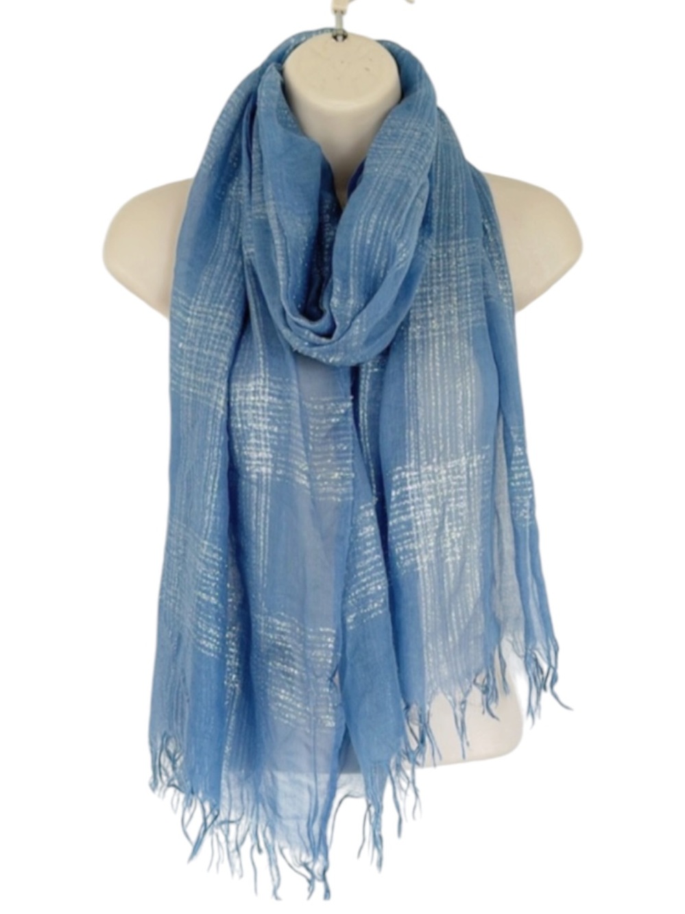 Forever 21 blue silver tinsel sparkle tassel scarf sarong coverup one size